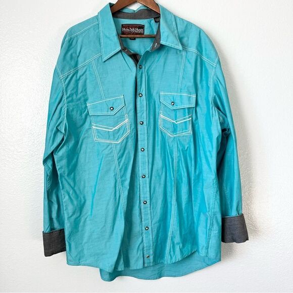 Rock and Roll Men’s Button Down Shirt Size 2XL Blue - Picture 1 of 14
